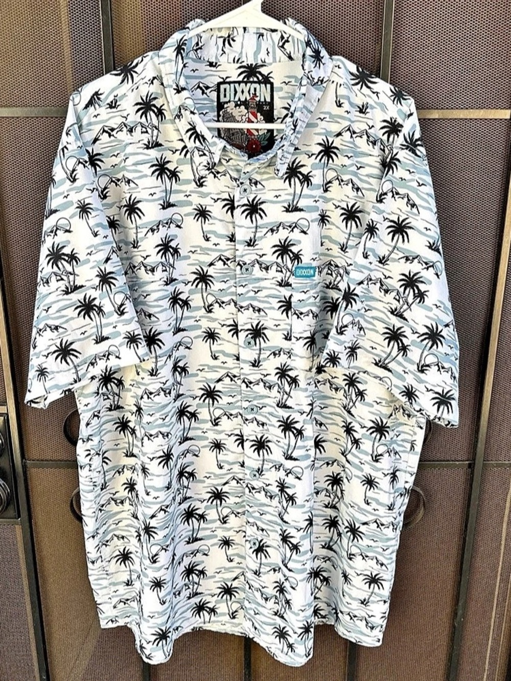 Dixxon Hawaiian Shirt Tropical Print Button Down in White & Blue Mens 2XL EUC35